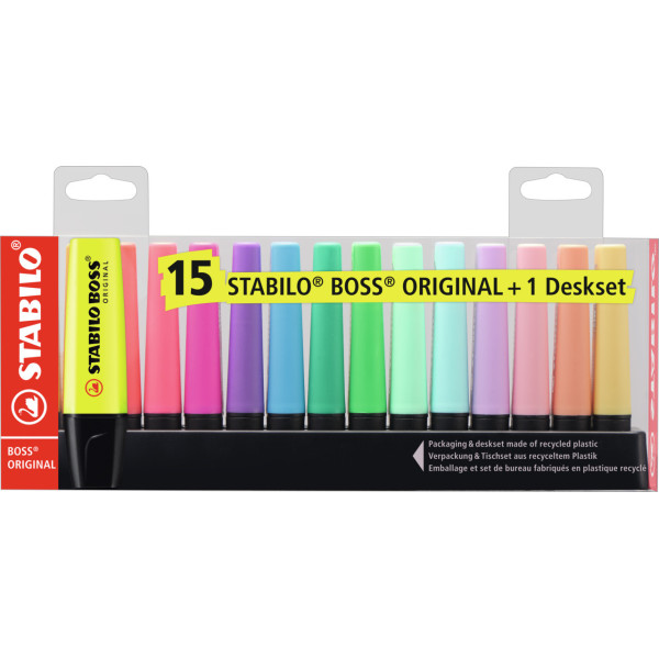 photo-Set de bureau de 15 surligneurs STABILO BOSS ORIGINAL