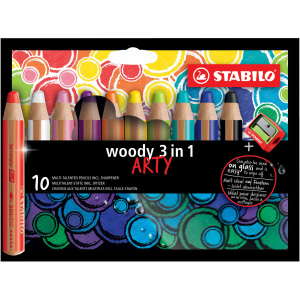 photo-Etui carton de 10 crayons de couleur STABILO woody 3 in 1 ARTY + 1 taille-crayon