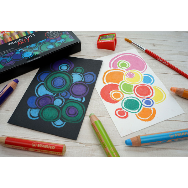 Etui carton de 10 crayons de couleur STABILO woody 3 in 1 ARTY + 1 taille-crayon