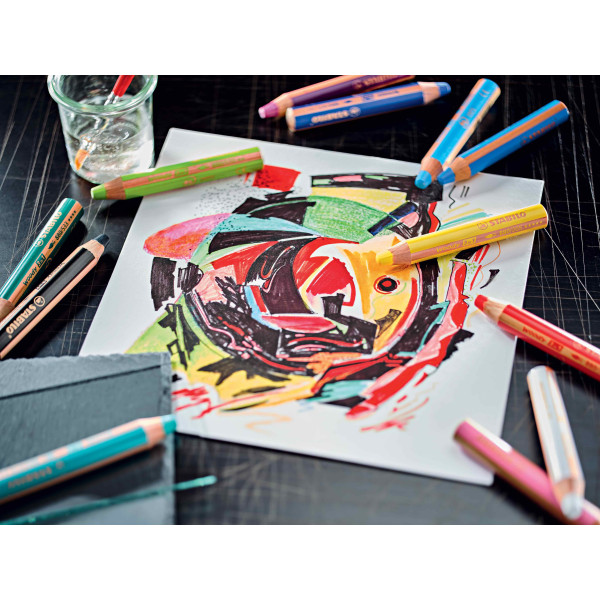 Etui carton de 10 crayons de couleur STABILO woody 3 in 1 ARTY + 1 taille-crayon