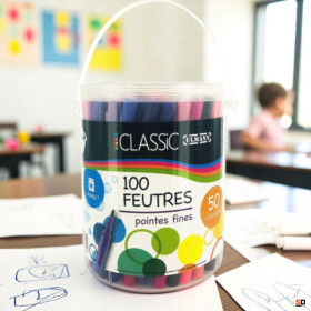 Feutres de coloriage - Pointe fine - Lavable - Sceau de 100 feutres - Ulmann