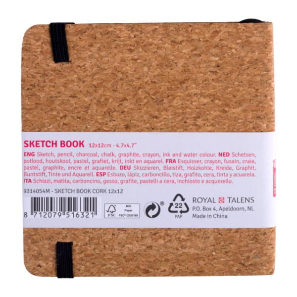 Carnet à croquis Talens Art Creation couverture liège – 12 × 12 cm – 80 feuilles 140 g/m²