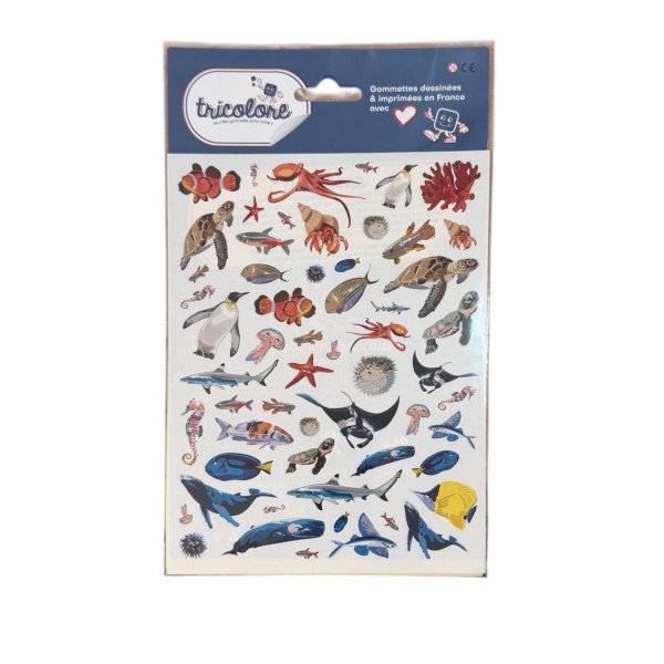 Gommettes animaux de la mer tricolores – Assortiment de 110 stickers