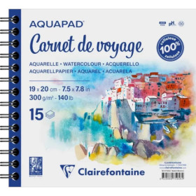 Carnet de voyage - Aquarelle - Spirales - 19x20 cm - 15 feuilles - 300g - Aquapad - Clairefontaine