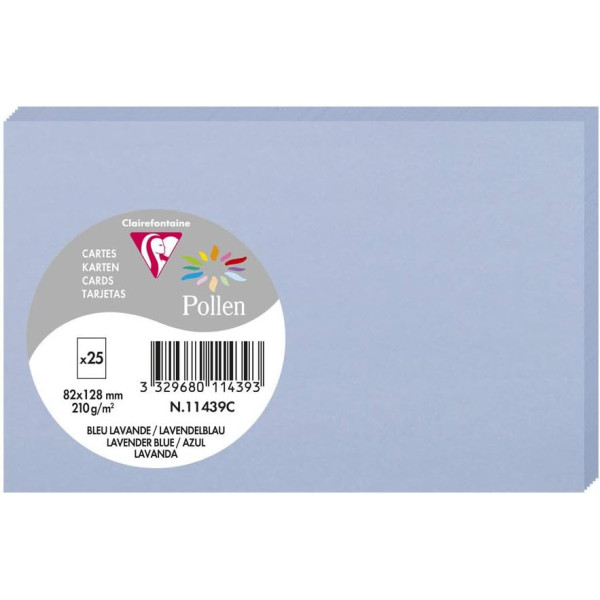 Cartes - 8,2x12,8cm - 210g - Pollen - Bleu lavande - 25 unités - Clairefontaine