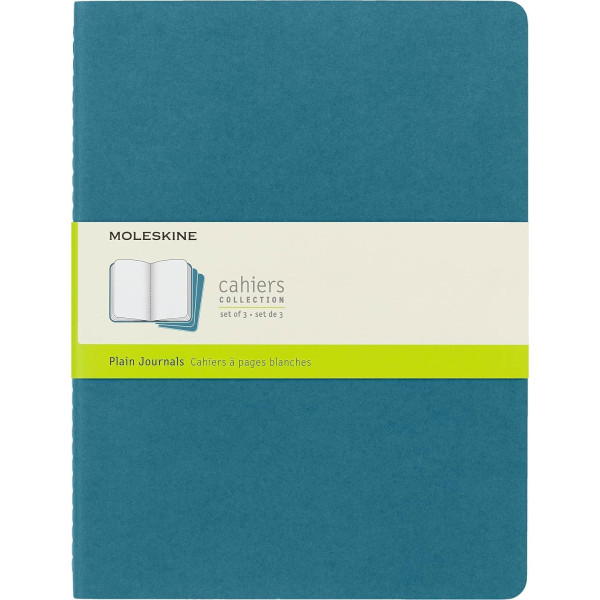 3 carnets - 19x25cm - Turquoise - 120 pages blanches - Couverture souple - Moleskine