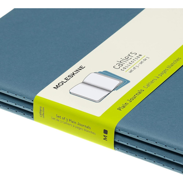 3 carnets - 19x25cm - Turquoise - 120 pages blanches - Couverture souple - Moleskine