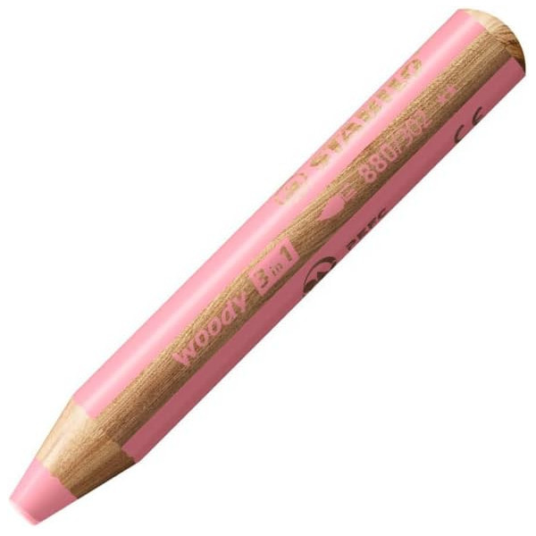 Stabilo woody 3 in 1 - Rose pastel - Crayon de couleur - Pointe large - Tous supports