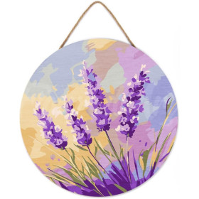 Peinture par numéro - Modèle lavande - 30cm diamètre - Support bois + pinceaux + peinture - Débutant - Figured'Art