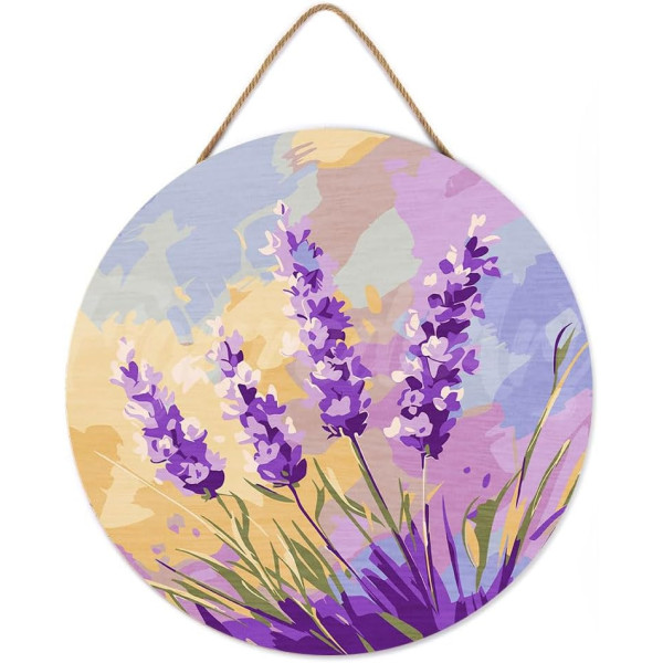 Peinture par numéro - Modèle lavande - 30cm diamètre - Support bois + pinceaux + peinture - Débutant - Figured'Art