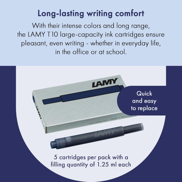 Cartouche d'encre - Bleu/Noir - Grande taille - Compatible stylos LAMY - 5 cartouches