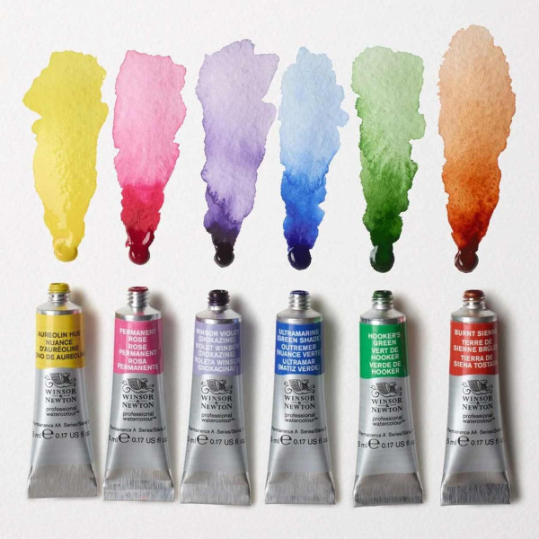 Peinture aquarelle - 6 couleurs florales - Winsor et Newton - 6 tubes de 5ml