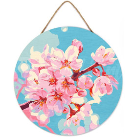 Peinture par numéros Figured’Art Fleurs de cerisier – disque en bois 30 cm