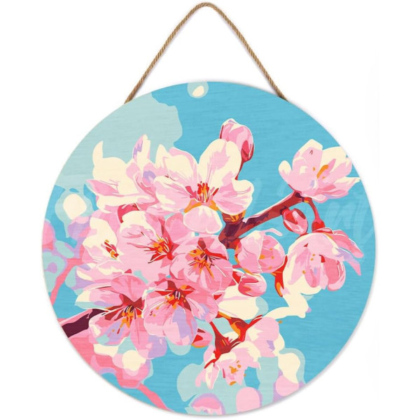 Peinture par numéros Figured’Art Fleurs de cerisier – disque en bois 30 cm