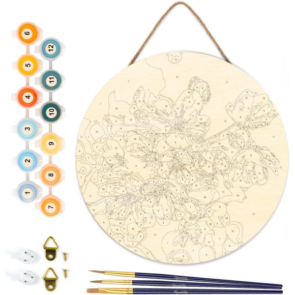 Peinture par numéros Figured’Art Fleurs de cerisier – disque en bois 30 cm