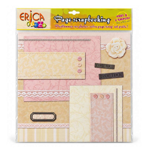 Page de scrapbooking prête à l’emploi « Love You » – 30,5 × 30,5 cm – Erica Créa