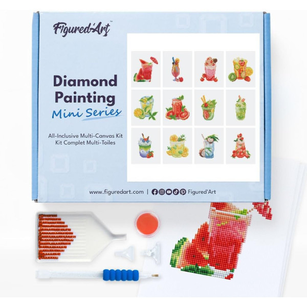 Coffret Diamond Painting Mocktails – 12 toiles 15 x 18 cm – Figured'Art