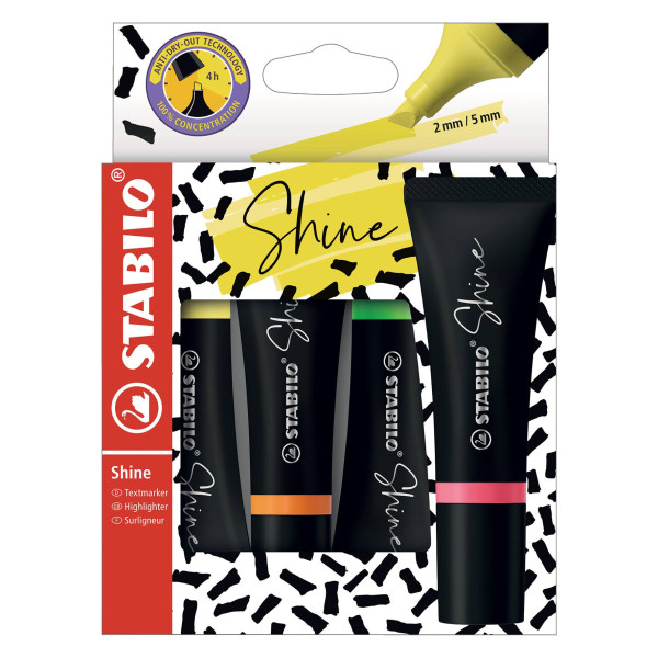 photo-Etui carton de 4 surligneurs STABILO Shine - assortiment fluo