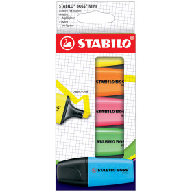 photo-Etui carton de 5 surligneurs STABILO BOSS MINI - assortiment fluo
