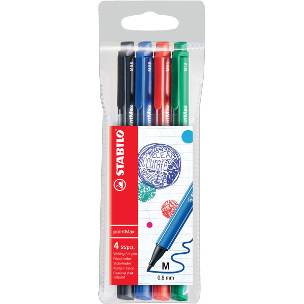 photo-Pochette de 4 stylos-feutres STABILO pointMax - pointe moyenne - coloris classique