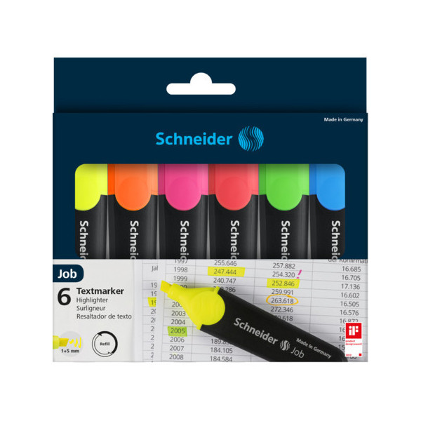 Etui De 6 Surligneurs - Job - Assortiment - Schneider pas cher