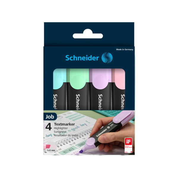 Lot De 4 Surligneurs - Job - Pastel - Schneider | Artmania