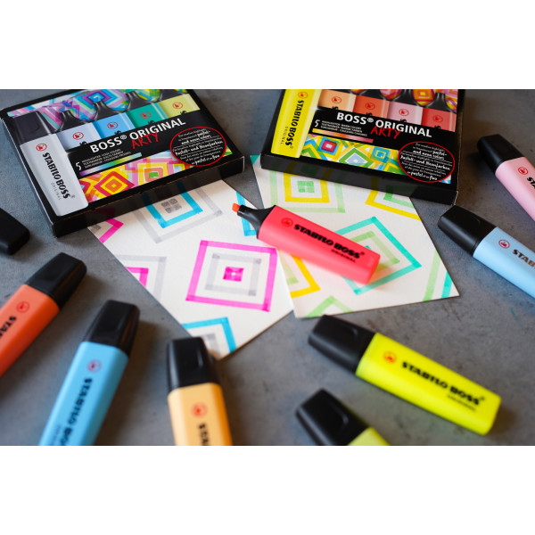 Etui carton de 10 surligneurs STABILO BOSS ORIGINAL ARTY - couleurs froides