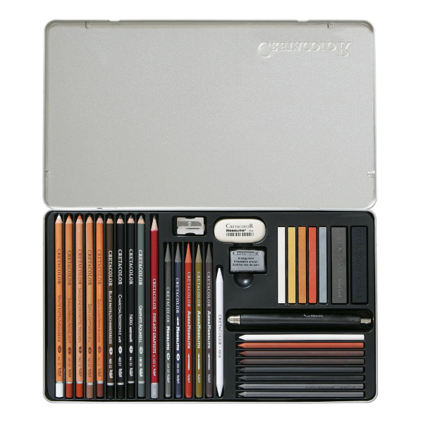 photo-Boîte métal - Crayons - Beaux-arts - Esquisse - Dessin - Portrait - 35 pièces - Cretacolor