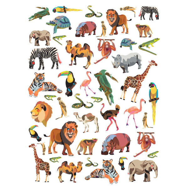 photo-Gommettes - Animaux de la Jungle - Safari - Lion - Tigre - Savane - 94 pièces