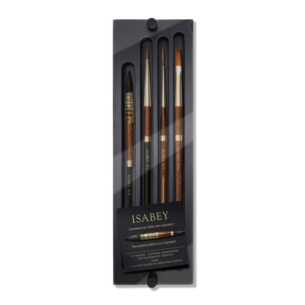 photo-Coffret - 4 pinceaux - Aquarelle - Raphaël - Petit-gris Pur - Kolinsky - Syrus - Isaqua