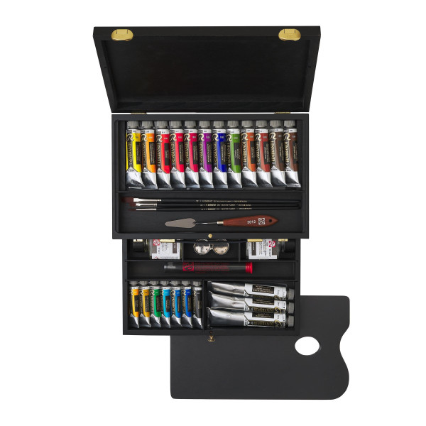 photo-Peinture à l'huile - Coffret en bois - Assortiment de couleurs - Accessoires - Rembrandt