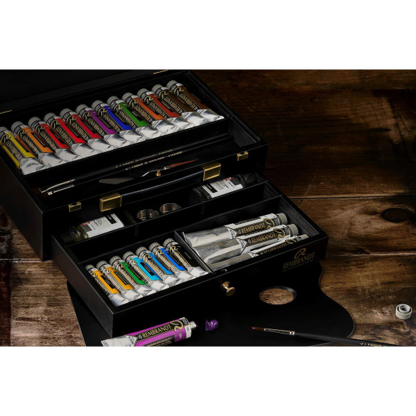 Peinture à l'huile - Coffret en bois - Assortiment de couleurs - Accessoires - Rembrandt