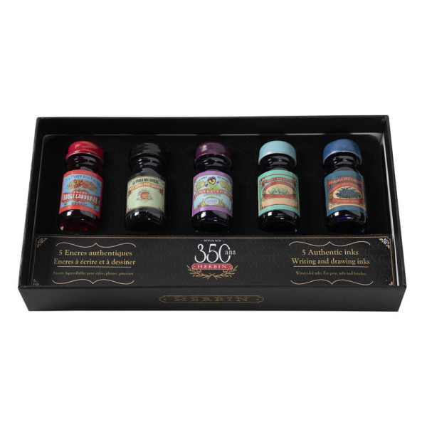 Encre pour calligraphie - 5 flacons - Assortiment de couleur - Herbin - Spécial 350 ans
