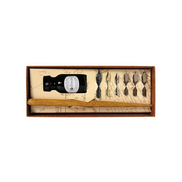 Coffret - Calligraphie - Porte-plumes - 6 plumes - Encre de Chine - Herbin
