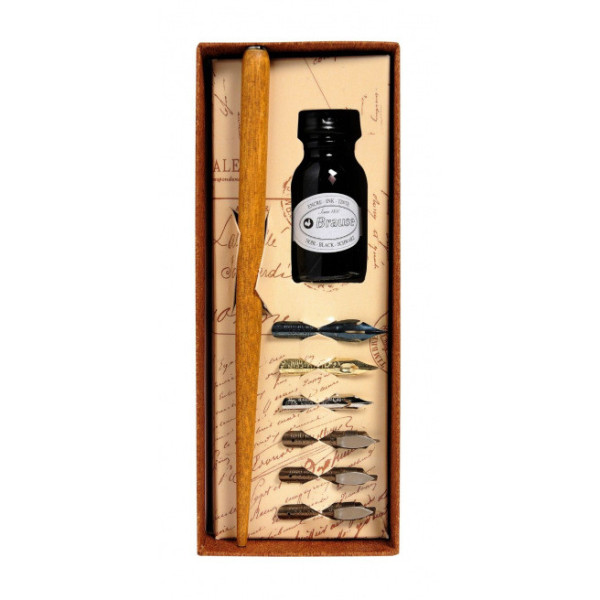 photo-Coffret - Calligraphie - Porte-plumes - 6 plumes - Encre de Chine - Herbin