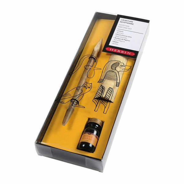 photo-Coffret - Calligraphie - Ecriture égyptienne - Calame - Papier Papyrus - Herbin
