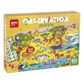 photo-Puzzle - Les animaux de la jungle - Observation - Enfant - 60 pièces - Apli Kids