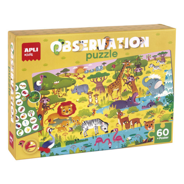 photo-Puzzle - Les animaux de la jungle - Observation - Enfant - 60 pièces - Apli Kids