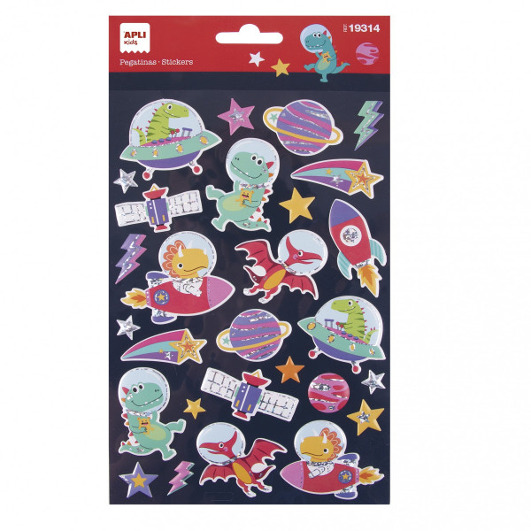 photo-Gommettes - Stickers - Dinosaures dans l'espace - 28 pièces - Apli Kids