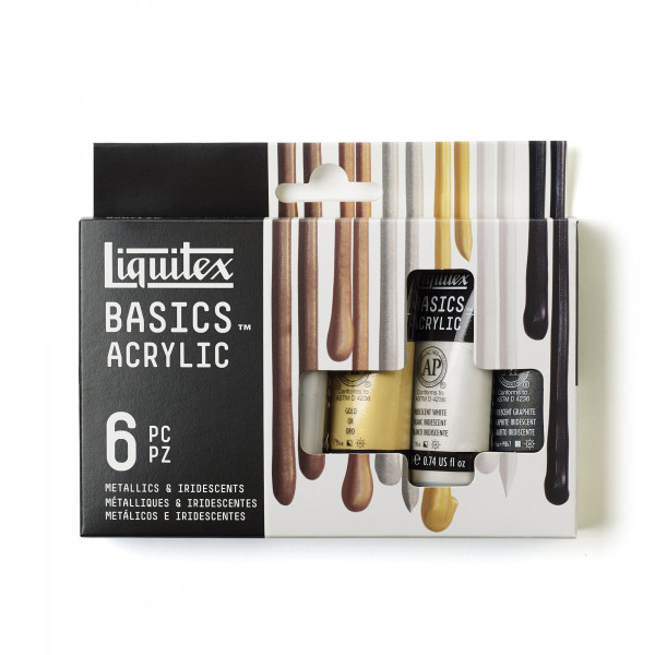 photo-6 tubes de peinture acrylique - Couleurs métalliques iridescentes - Liquitex Basics Acrylic