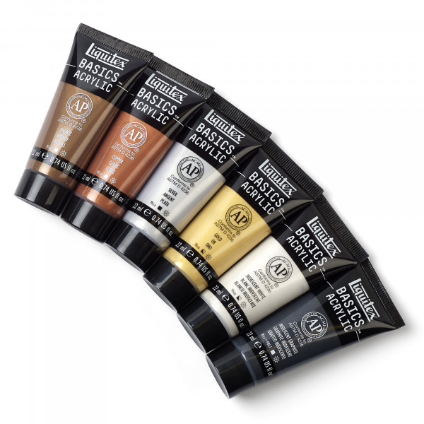 6 tubes de peinture acrylique - Couleurs métalliques iridescentes - Liquitex Basics Acrylic