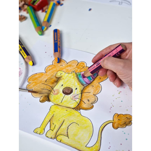 Etui carton de 5 crayons de couleur STABILO woody 3 in 1 mine bicolore + 1 taille-crayon