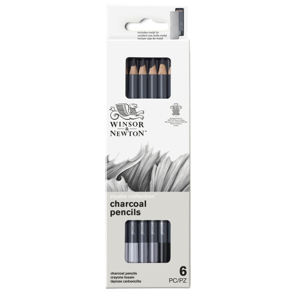 photo-6 crayons fusain - Doux - Moyen - Dur - Winsor et Newton - Studio Collection