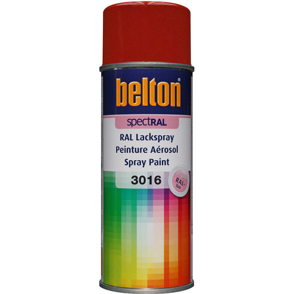 photo-Bombe de peinture Belton Spectral RAL3016 Rouge corail 400ml