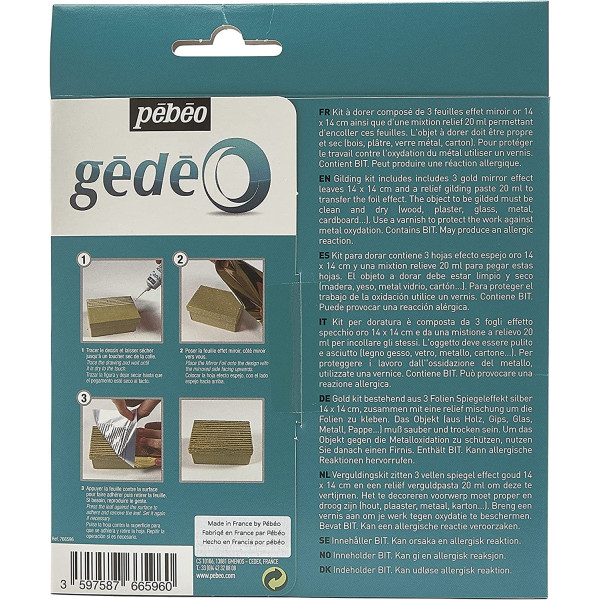 Kit dorure - Or - Effet relief 3D - Brillant - Feuilles - Mixtion relief - Pébéo