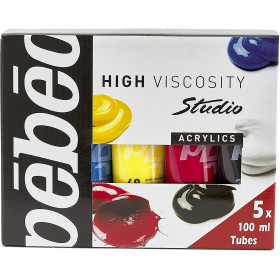 5 tubes de peinture acrylique - Pébéo - Studio - 100 ml - Blanc cyan magenta jaune noir