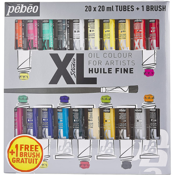 photo-Peinture à l'huile - Fine - 20 tubes de 20 ml + 1 pinceau - Pébéo Studio XL