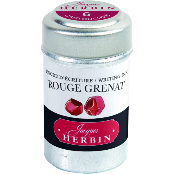 photo-6 cartouches d'encre - Rouge grenat  - Pour stylos plume et roller - Herbin