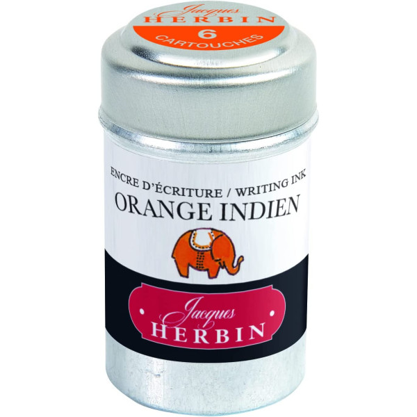 photo-6 cartouches d'encre - Orange Indien - Pour stylos plume et roller - Herbin
