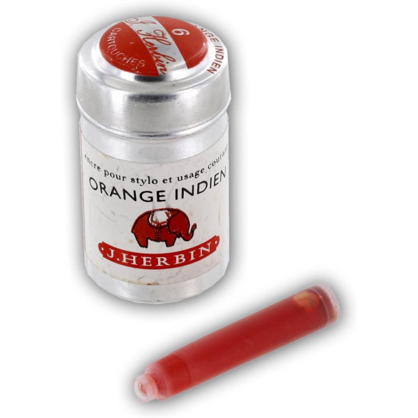 6 cartouches d'encre - Orange Indien - Pour stylos plume et roller - Herbin